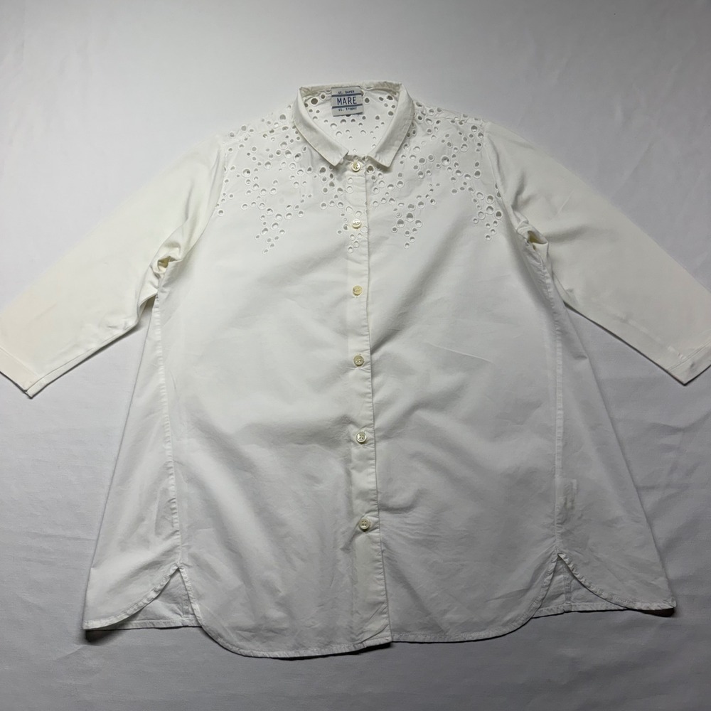 Vintage Mare St Barth White Eyelet Cotton Shirt Italy Size 40 Y2K Resort